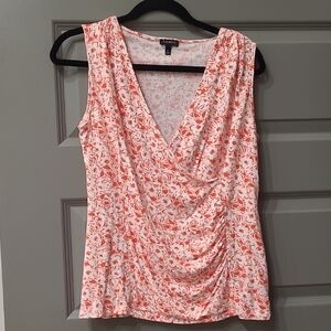 Talbots Orange and White Ruched Wrap Blouse